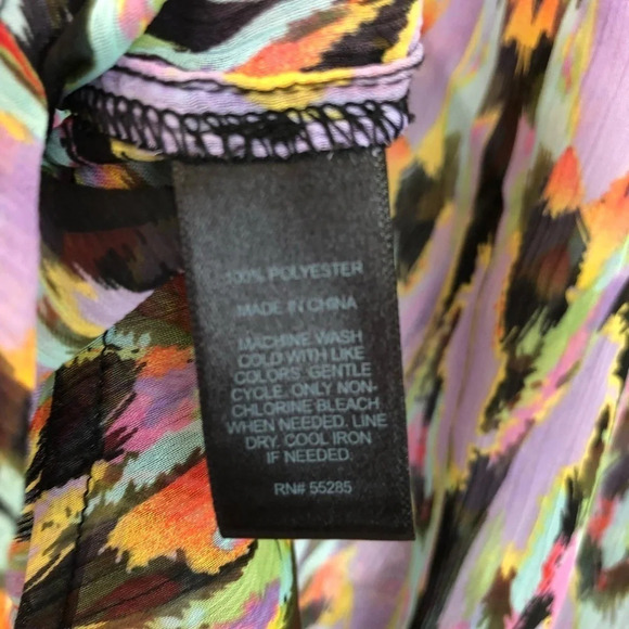 Express Tie Neck Semi Sheer Abstract Blouse Top S - Picture 6 of 6